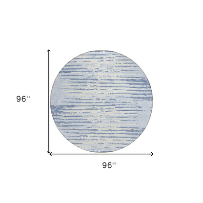 Tabselect Home Line 8' Sky Blue And Ivory Round Striped Washable Indoor Outdoor Area Rug