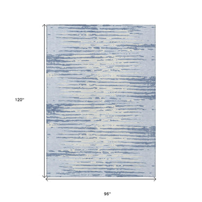 Tabselect Home Line 8' X 10' Sky Blue And Ivory Striped Washable Indoor Outdoor Area Rug