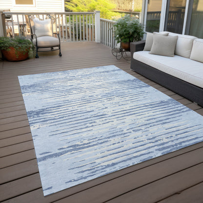Tabselect Home Line 8' X 10' Sky Blue And Ivory Striped Washable Indoor Outdoor Area Rug