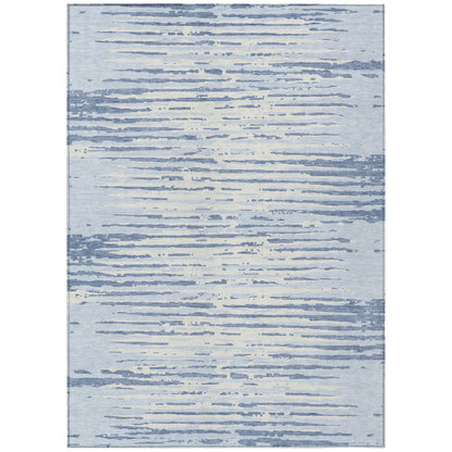 Tabselect Home Line 8' X 10' Sky Blue And Ivory Striped Washable Indoor Outdoor Area Rug
