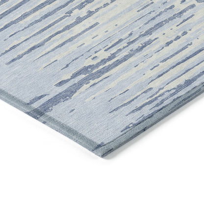 Tabselect Home Line 8' X 10' Sky Blue And Ivory Striped Washable Indoor Outdoor Area Rug