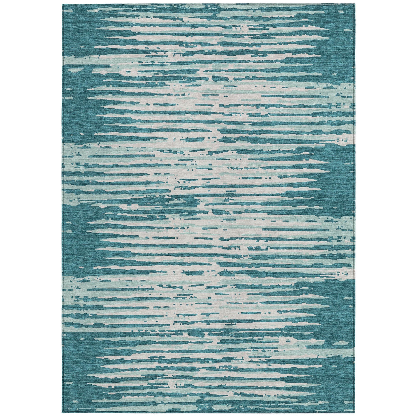Tabselect Home Line 5' X 8' Teal Blue And Ivory Striped Washable Indoor Outdoor Area Rug
