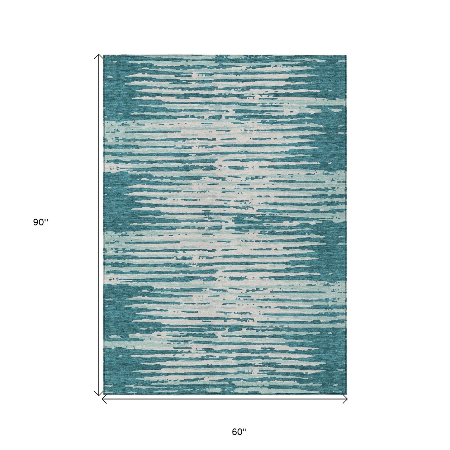 Tabselect Home Line 5' X 8' Teal Blue And Ivory Striped Washable Indoor Outdoor Area Rug