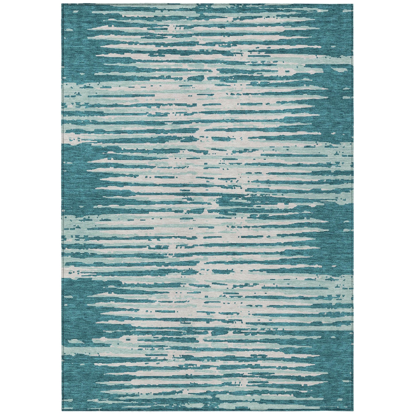 Tabselect Home Line 5' X 8' Teal Blue And Ivory Striped Washable Indoor Outdoor Area Rug