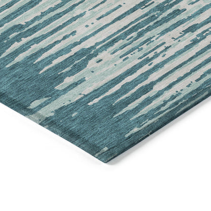 Tabselect Home Line 5' X 8' Teal Blue And Ivory Striped Washable Indoor Outdoor Area Rug