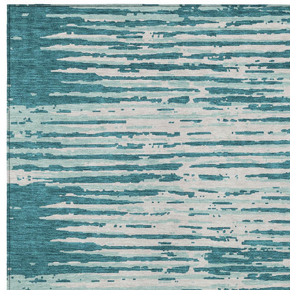 Tabselect Home Line 5' X 8' Teal Blue And Ivory Striped Washable Indoor Outdoor Area Rug