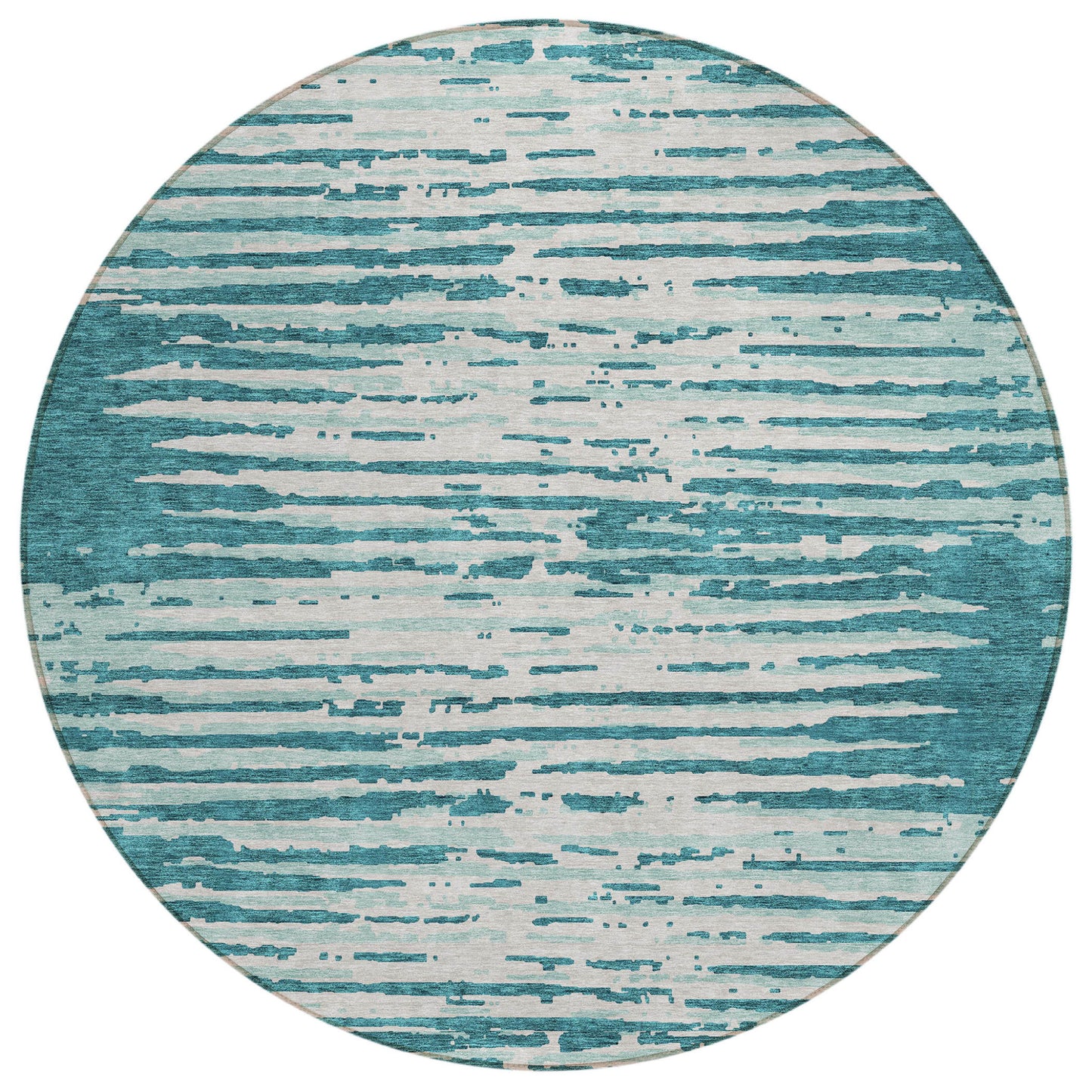 Tabselect Home Line 8' Teal Blue And Ivory Round Striped Washable Indoor Outdoor Area Rug