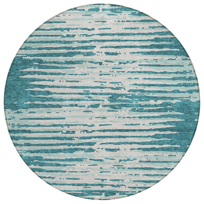 Tabselect Home Line 8' Teal Blue And Ivory Round Striped Washable Indoor Outdoor Area Rug