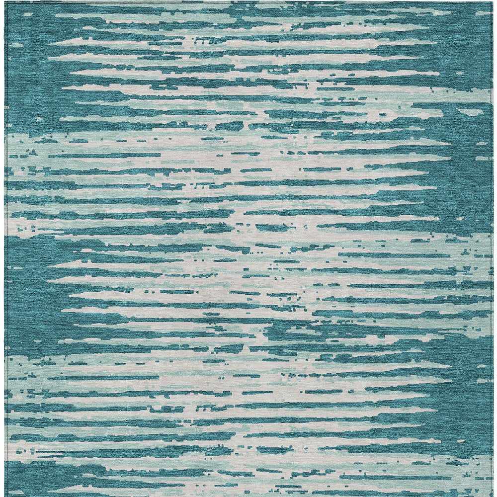Tabselect Home Line 8' X 10' Teal Blue And Ivory Striped Washable Indoor Outdoor Area Rug