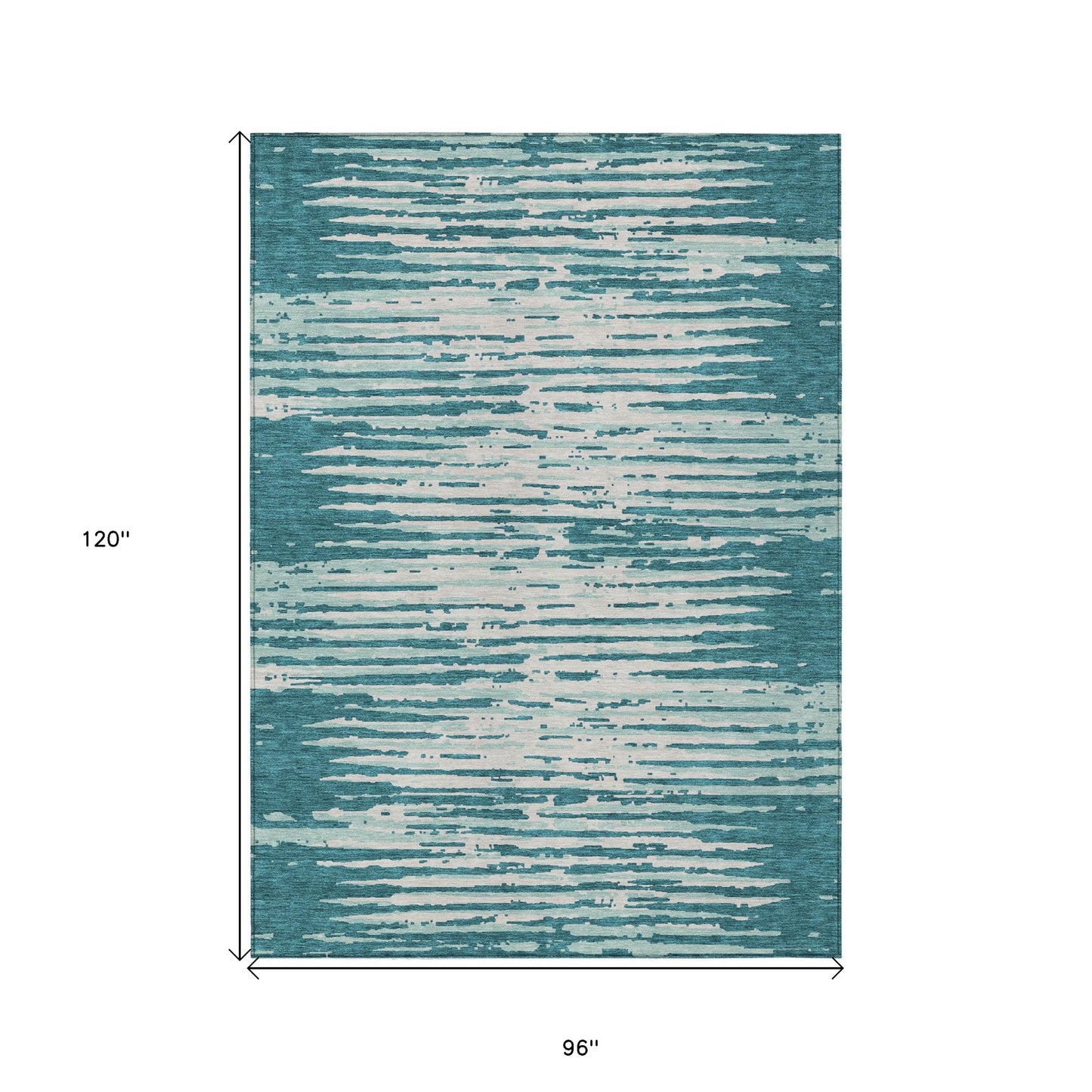 Tabselect Home Line 8' X 10' Teal Blue And Ivory Striped Washable Indoor Outdoor Area Rug