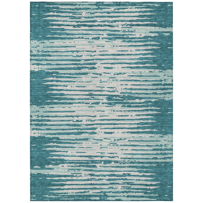 Tabselect Home Line 8' X 10' Teal Blue And Ivory Striped Washable Indoor Outdoor Area Rug
