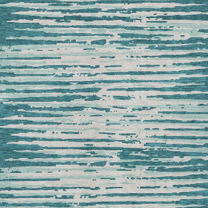 Tabselect Home Line 8' X 10' Teal Blue And Ivory Striped Washable Indoor Outdoor Area Rug
