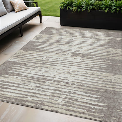 Tabselect Home Line 5' X 8' Taupe And Ivory Striped Washable Indoor Outdoor Area Rug