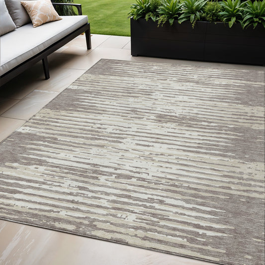 Tabselect Home Line 5' X 8' Taupe And Ivory Striped Washable Indoor Outdoor Area Rug