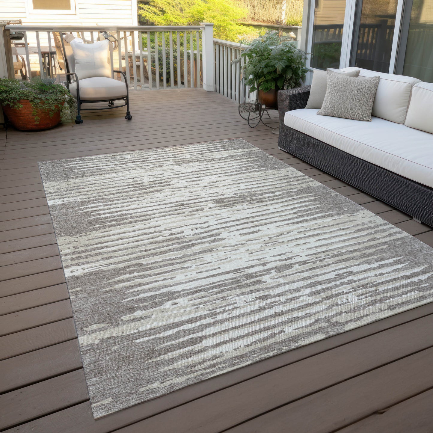 Tabselect Home Line 5' X 8' Taupe And Ivory Striped Washable Indoor Outdoor Area Rug