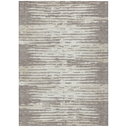 Tabselect Home Line 5' X 8' Taupe And Ivory Striped Washable Indoor Outdoor Area Rug