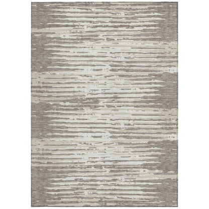 Tabselect Home Line 5' X 8' Taupe And Ivory Striped Washable Indoor Outdoor Area Rug