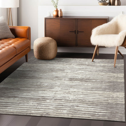 Tabselect Home Line 5' X 8' Taupe And Ivory Striped Washable Indoor Outdoor Area Rug