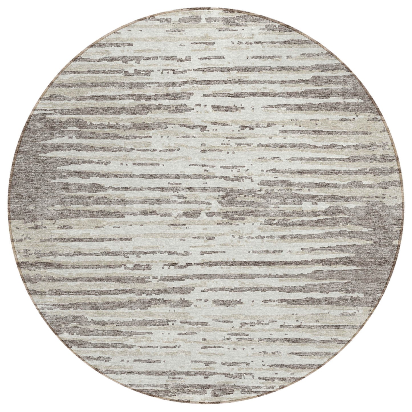 Tabselect Home Line 8' Taupe And Ivory Round Striped Washable Indoor Outdoor Area Rug