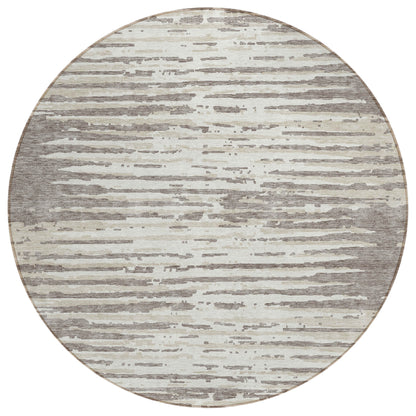 Tabselect Home Line 8' Taupe And Ivory Round Striped Washable Indoor Outdoor Area Rug