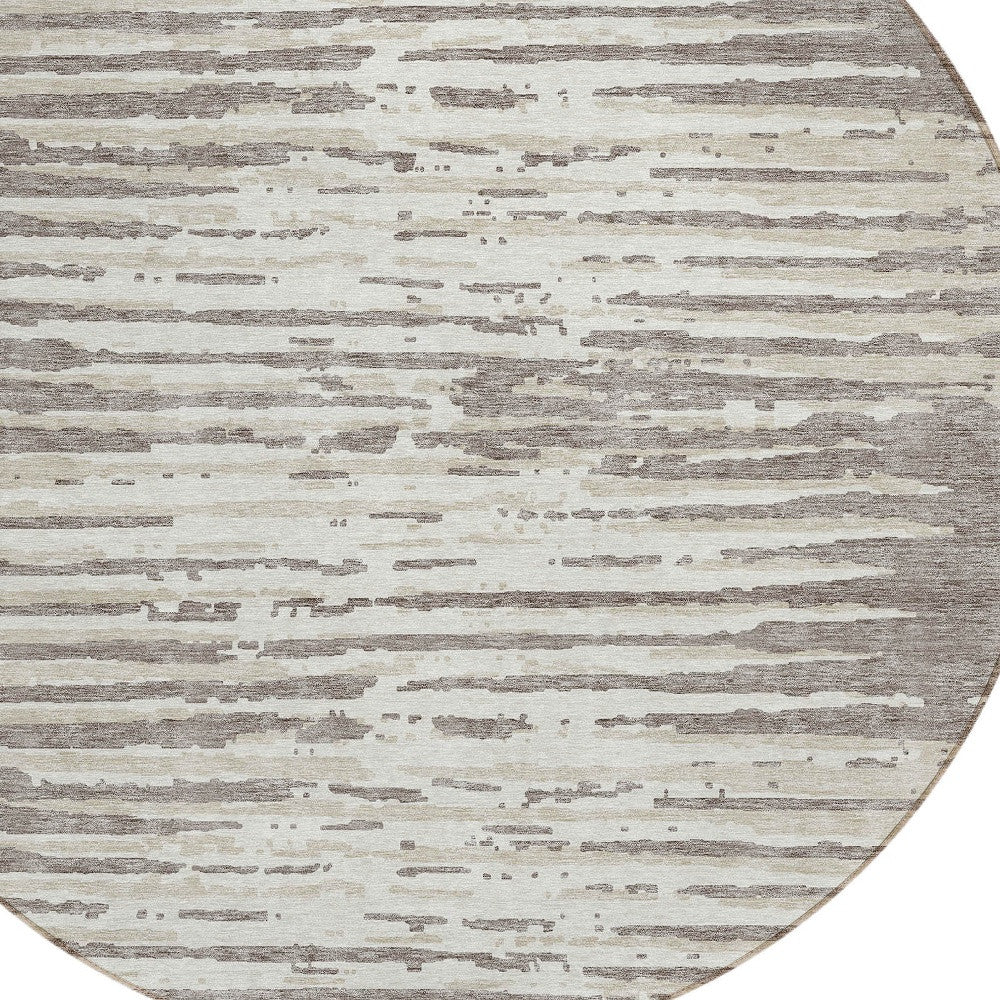 Tabselect Home Line 8' Taupe And Ivory Round Striped Washable Indoor Outdoor Area Rug