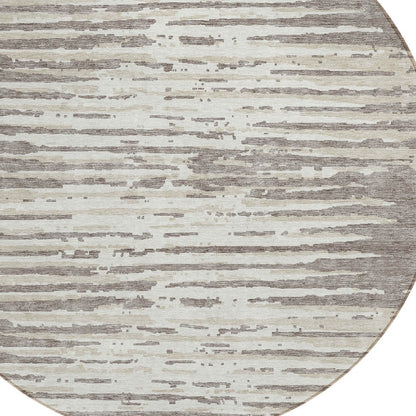 Tabselect Home Line 8' Taupe And Ivory Round Striped Washable Indoor Outdoor Area Rug
