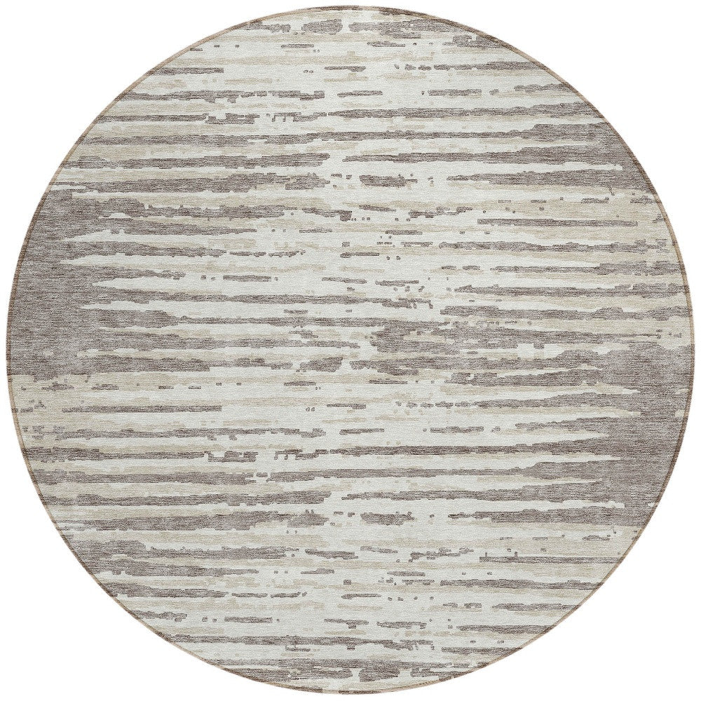 Tabselect Home Line 8' Taupe And Ivory Round Striped Washable Indoor Outdoor Area Rug