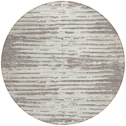 Tabselect Home Line 8' Taupe And Ivory Round Striped Washable Indoor Outdoor Area Rug