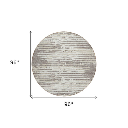 Tabselect Home Line 8' Taupe And Ivory Round Striped Washable Indoor Outdoor Area Rug