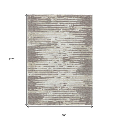 Tabselect Home Line 8' X 10' Taupe And Ivory Striped Washable Indoor Outdoor Area Rug