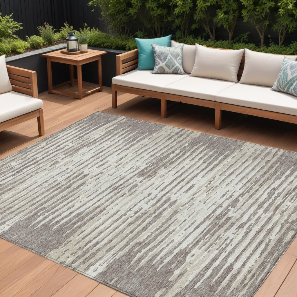 Tabselect Home Line 8' X 10' Taupe And Ivory Striped Washable Indoor Outdoor Area Rug