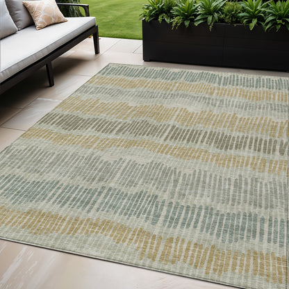Tabselect Home Line 5' X 8' Beige Brown And Gray Striped Washable Indoor Outdoor Area Rug