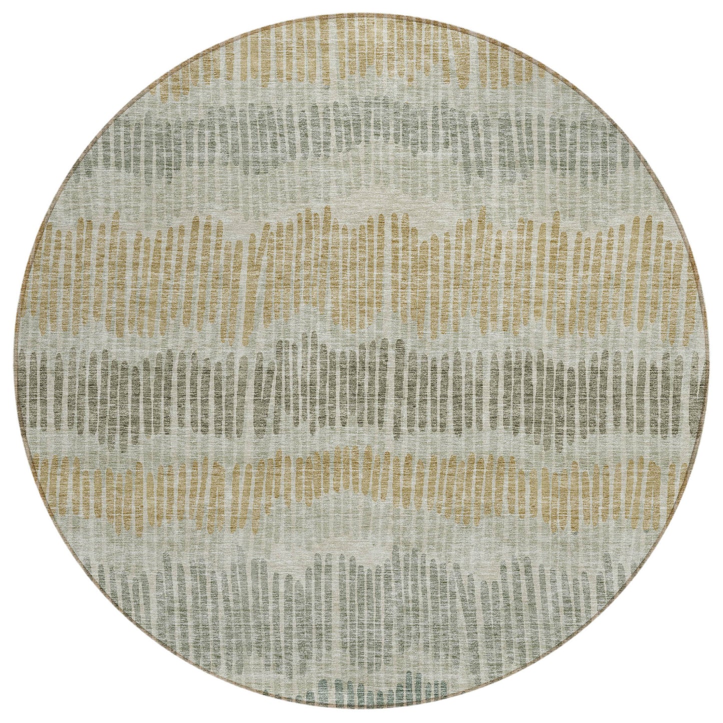 Tabselect Home Line 8' Beige Brown And Gray Round Striped Washable Indoor Outdoor Area Rug