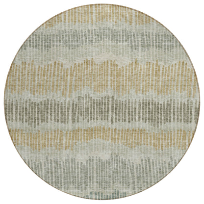 Tabselect Home Line 8' Beige Brown And Gray Round Striped Washable Indoor Outdoor Area Rug