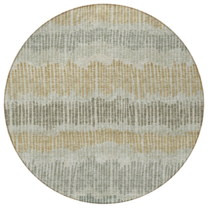 Tabselect Home Line 8' Beige Brown And Gray Round Striped Washable Indoor Outdoor Area Rug