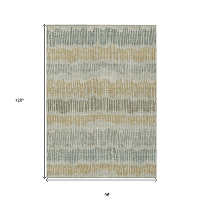 Tabselect Home Line 8' X 10' Beige Brown And Gray Striped Washable Indoor Outdoor Area Rug