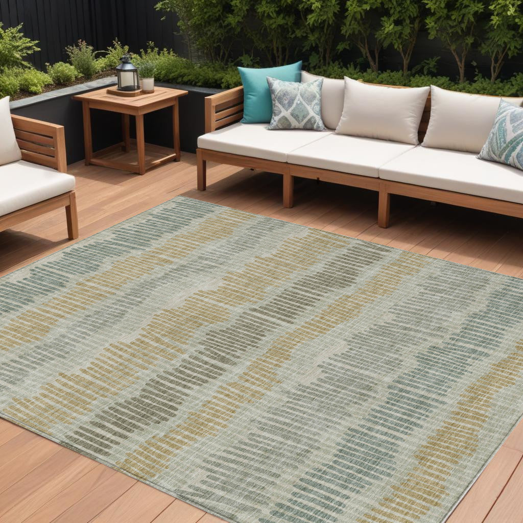 Tabselect Home Line 8' X 10' Beige Brown And Gray Striped Washable Indoor Outdoor Area Rug