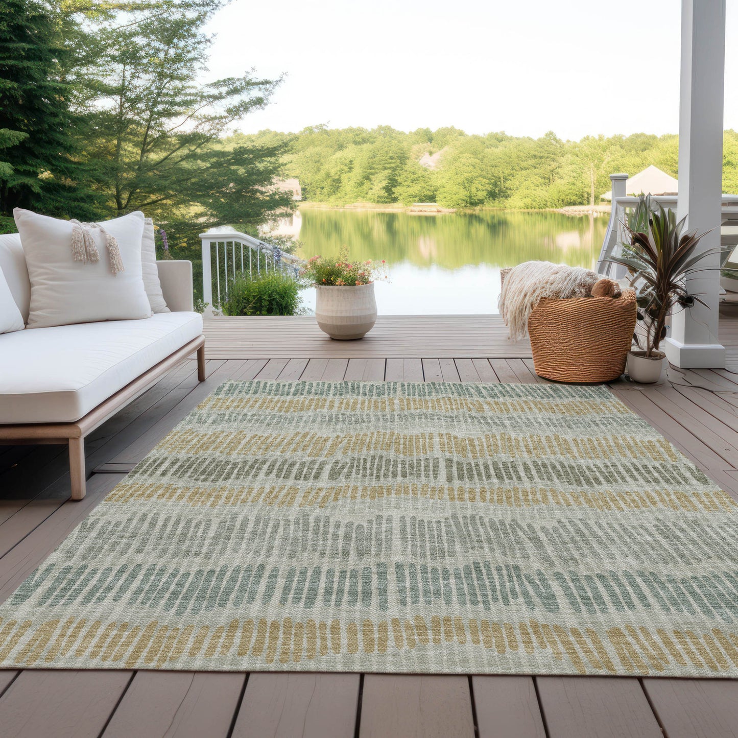 Tabselect Home Line 8' X 10' Beige Brown And Gray Striped Washable Indoor Outdoor Area Rug
