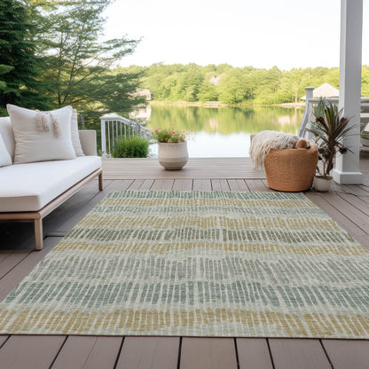 Tabselect Home Line 8' X 10' Beige Brown And Gray Striped Washable Indoor Outdoor Area Rug