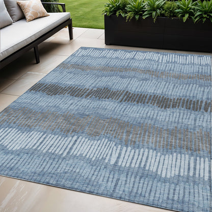 Tabselect Home Line 5' X 8' Blue Black And Gray Striped Washable Indoor Outdoor Area Rug