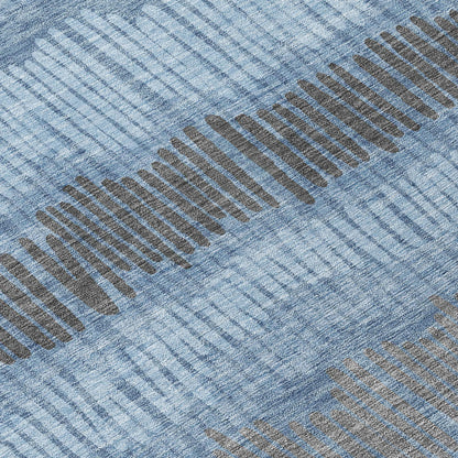 Tabselect Home Line 5' X 8' Blue Black And Gray Striped Washable Indoor Outdoor Area Rug