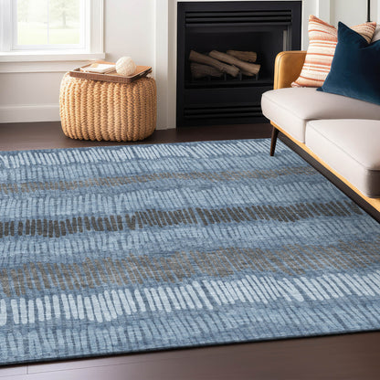 Tabselect Home Line 5' X 8' Blue Black And Gray Striped Washable Indoor Outdoor Area Rug