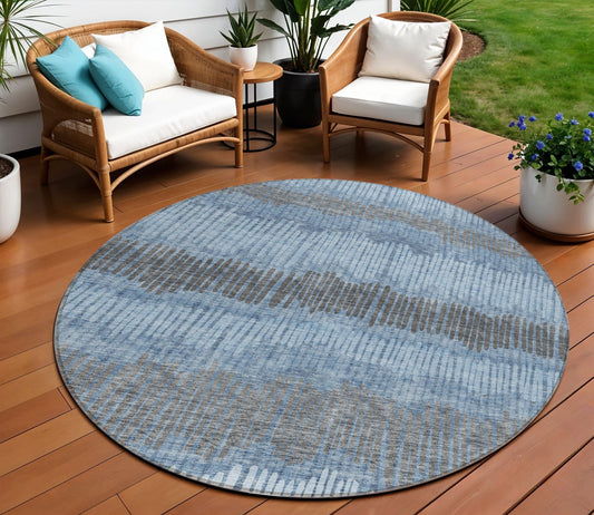 Tabselect Home Line 8' Blue Black And Gray Round Striped Washable Indoor Outdoor Area Rug