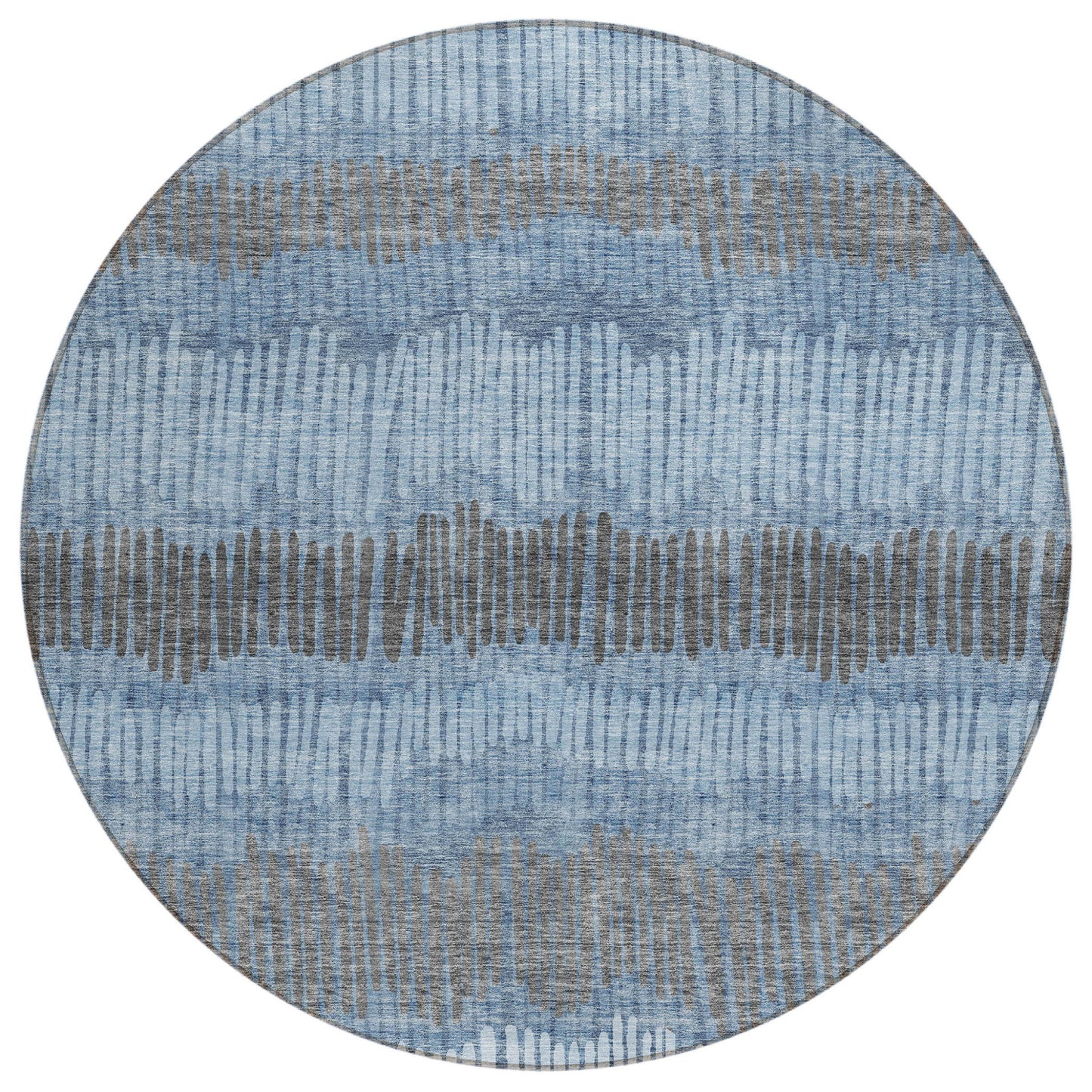 Tabselect Home Line 8' Blue Black And Gray Round Striped Washable Indoor Outdoor Area Rug