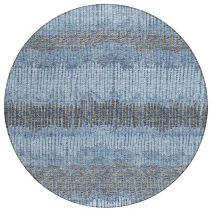 Tabselect Home Line 8' Blue Black And Gray Round Striped Washable Indoor Outdoor Area Rug