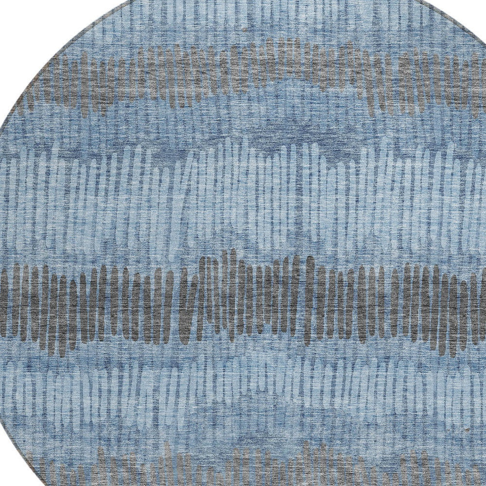 Tabselect Home Line 8' Blue Black And Gray Round Striped Washable Indoor Outdoor Area Rug