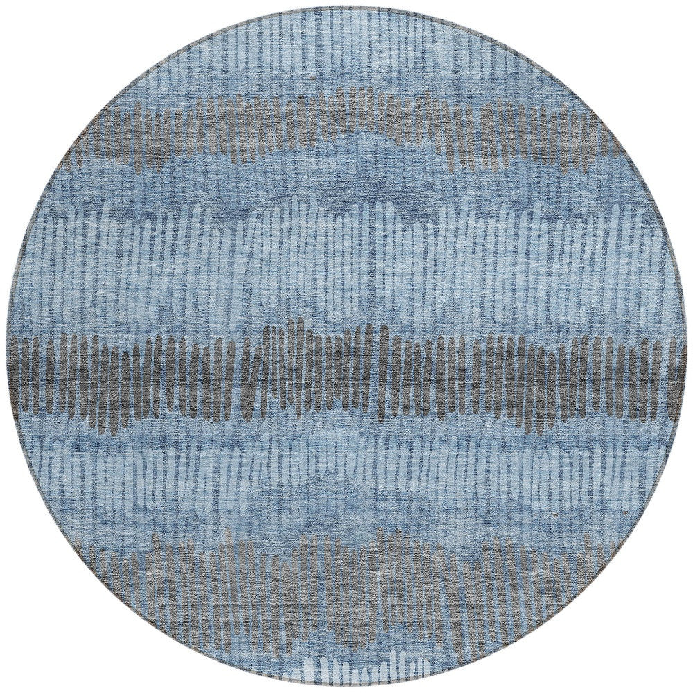 Tabselect Home Line 8' Blue Black And Gray Round Striped Washable Indoor Outdoor Area Rug
