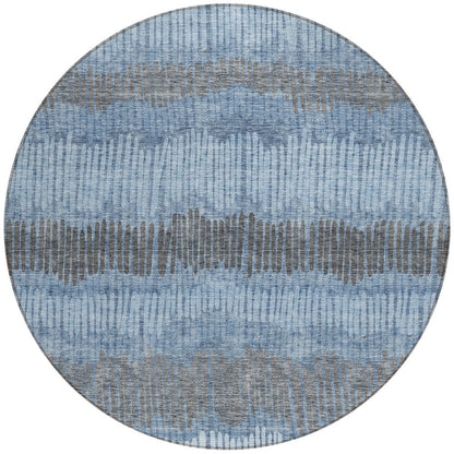 Tabselect Home Line 8' Blue Black And Gray Round Striped Washable Indoor Outdoor Area Rug