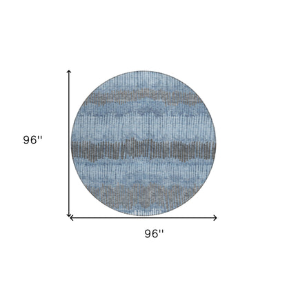 Tabselect Home Line 8' Blue Black And Gray Round Striped Washable Indoor Outdoor Area Rug