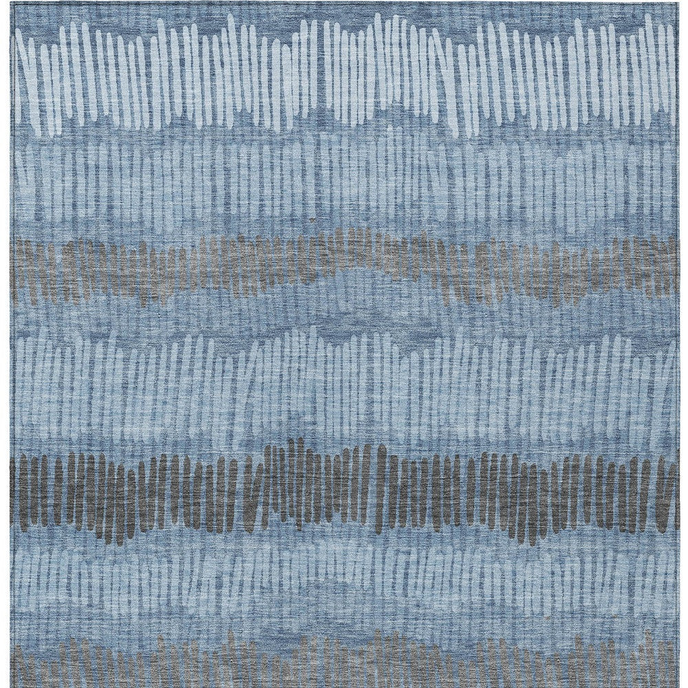 Tabselect Home Line 8' X 10' Blue Black And Gray Striped Washable Indoor Outdoor Area Rug